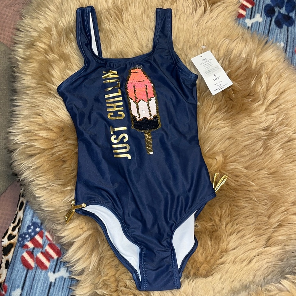 Pink Flamingo one piece sequin swimsuit